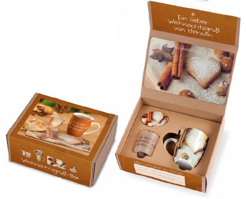 Accessoiresweihnachtliche Geschenkbox für Dich: Ein lieber Weihnachtsgruß von Herzen 4-teilig, mit Grussfeld auf jeder Box.Delikatessen Accessoires